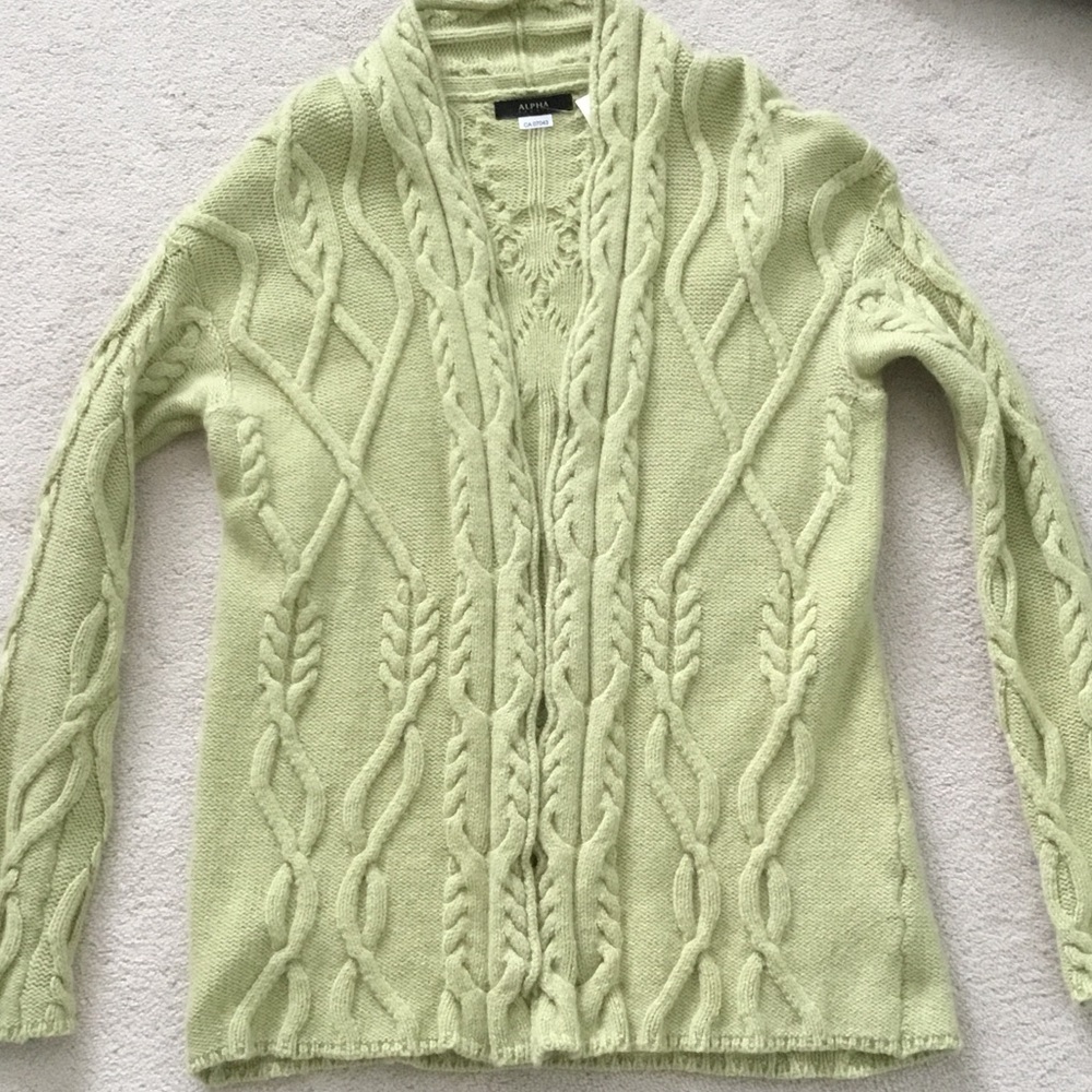 Alfani Light Olive Cable-Knit Open Cardigan